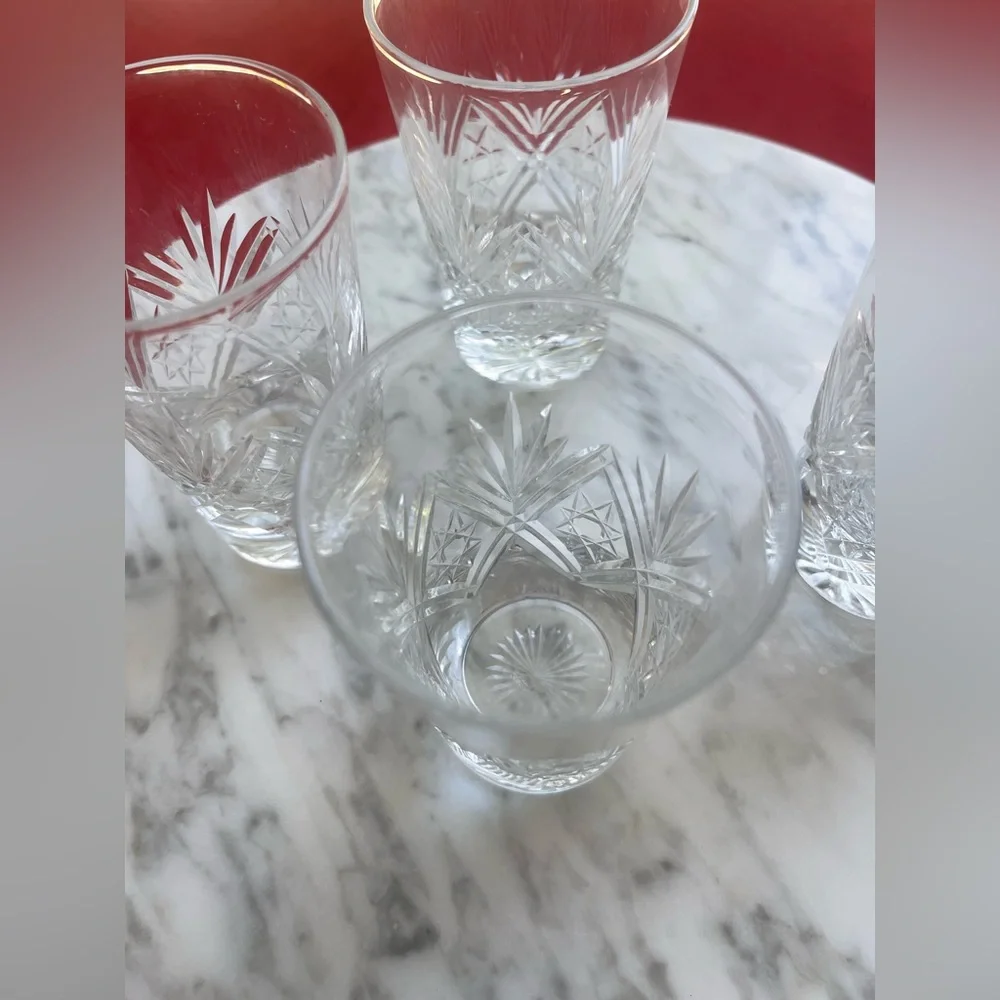 Vintage Set of 4 Webb England crystal St Andrews whiskey glasses signed